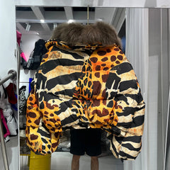 Leopard Fur Collar Puffer Jacket