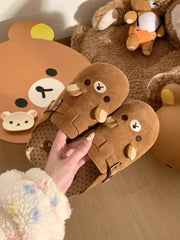 Cartoon Bear Flannel Slip On Slippers