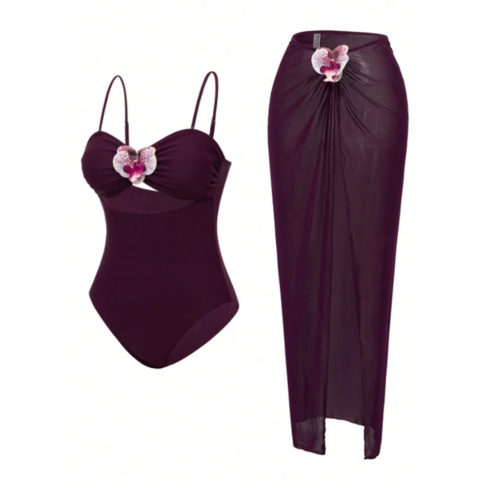 Back view of a wine red one-piece swimsuit with adjustable straps.