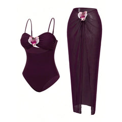 Back view of a wine red one-piece swimsuit with adjustable straps.
