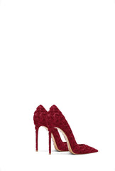 Gray Floral Lace Pointed Heels | Elegant Lace Stiletto Party Pumps