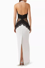 Black lace top and white pants