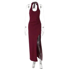 Halter Neck Thigh Split Maxi Dress