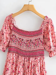 Floral Print Smocked Empire Waist Mini Dress