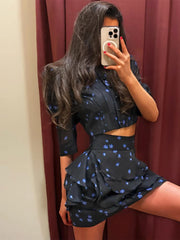 Floral Print Cropped Top and Ruffled Skirt Set