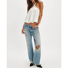 Criss-Cross Halter Neck Gathered Top