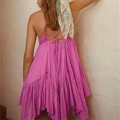 Crochet Lace Spaghetti Strap Ruffle Hem Mini Dress