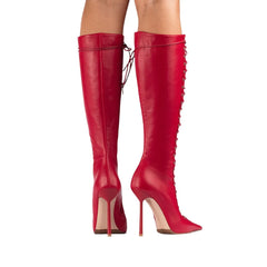 Lace Up Knee High Heel Boots