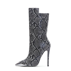 Snake Print Pointed Toe Stiletto Boots