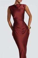 Satin High Neck Mermaid Maxi Dress