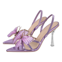 Butterfly Strap Clear Heel Sandals