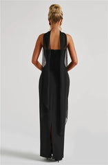 Scarf Collar Strapless Maxi Dress - Backless Bodycon Club & Party