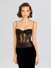 Black Lace Patchwork Strap Maxi Dress