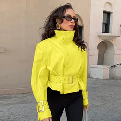 Belted Mock Neck Cropped Jacket