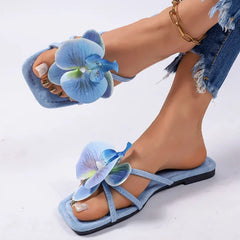 Floral Square Toe Slides