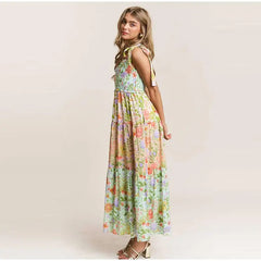 Floral Smocked Bust Tie Strap Maxi Dress