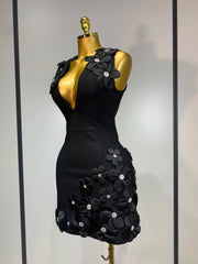 3d Flower Detail V-Neck Sleeveless Bandage Mini Gown