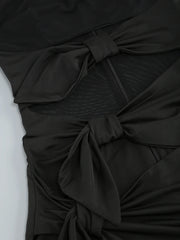 Black Hollow Out Knot Design Mesh Long Sleeves Maxi Dress