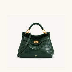 Crocodile Embossed Top Handle Lock-Down Bag