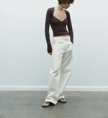 Long Sleeve V-neck Sold Drape Top