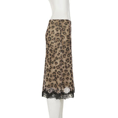 Leopard Print Lace Midi Skirt