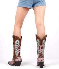 Embroidered Wing Detail Cowgirl Boots