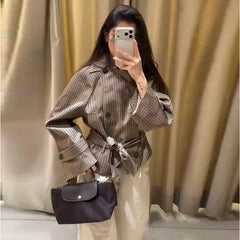 Plaid Belted Cropped Trench Coat