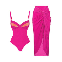 V-Neck Tie-Strap Swimsuit and Wrap Skirt Set