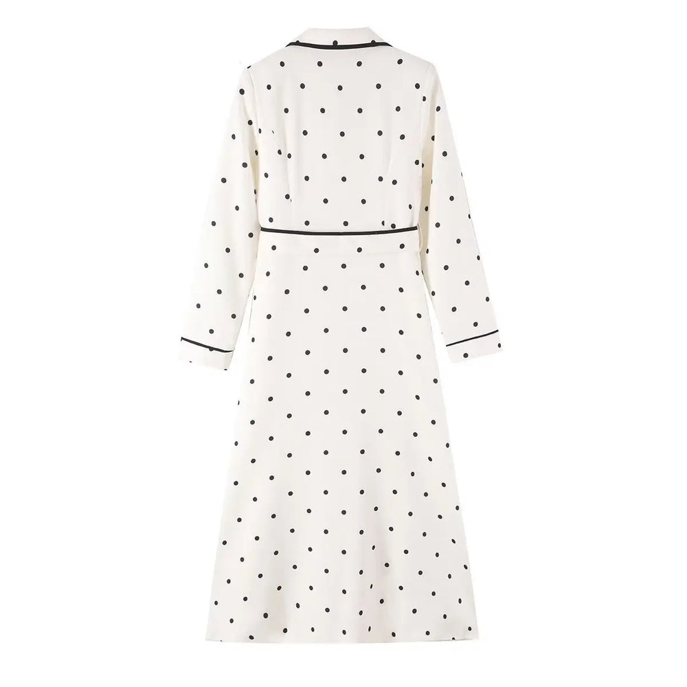 Polka dot notched collar coat back view