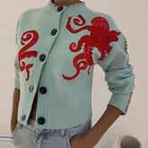 Octopus jacquard knit cardigan on a model