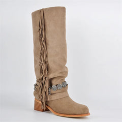 Fringe Detail Square Toe Boots