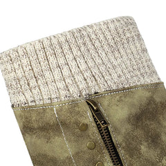 Knit Cuff Faux Leather Buckle Riding Boots