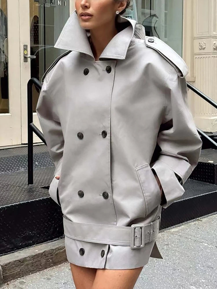 Turn-Down Collar Belted Jacket