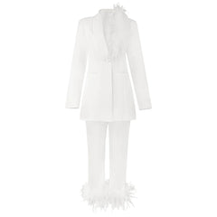 White coat with fringed details on a white background
