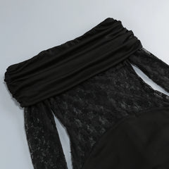 Black Off-Shoulder Lace Panel Gown