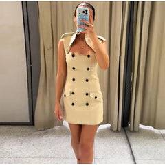 Cap sleeve double-breasted mini dress