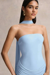 Strapless Choker Neck Gathered Waist Maxi Dress