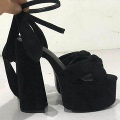 Floral Platform Bow Ankle Strap Heels