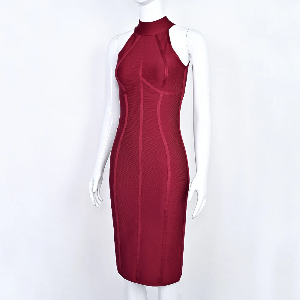 Red dress on a mannequin against a white background