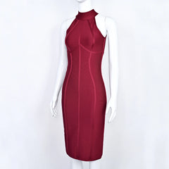 Red dress on a mannequin against a white background