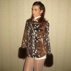 Faux Fur Spotted Print Jacket