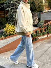 Cropped Drawstring Contrast Hem Jacket