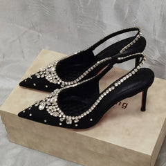 Pointed Toe Slingback Pumps with Crystal Embellishments