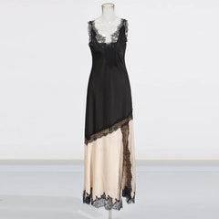 Black and beige dress with lace details on a mannequin
