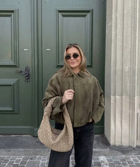 Faux Suede Cropped Bomber Jacket