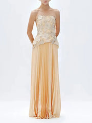 Floral strapless top and pleated skirt set