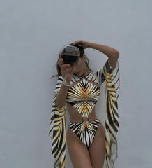 Cut Out One Piece Swimsuit with Butterfly Sleeves