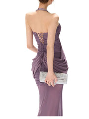 Halter neck draped maxi dress back view