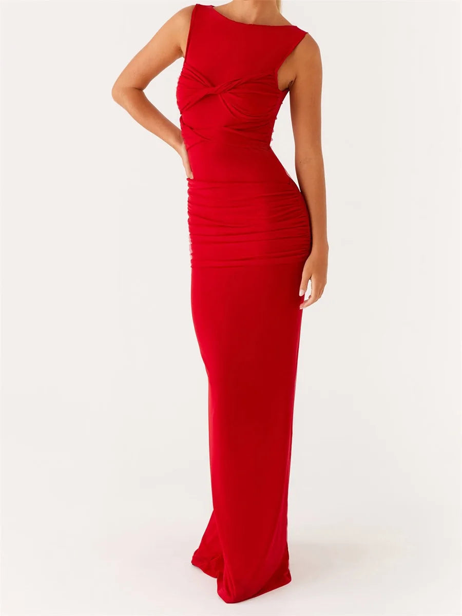 Red evening gown on a white background