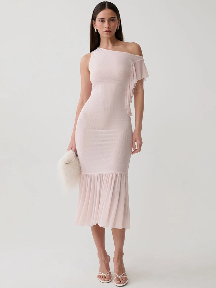 Asymmetrical one shoulder midi dress